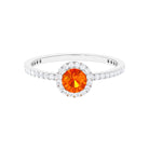 Rosec Jewels-Round Orange Sapphire Halo Engagement Ring with Diamond