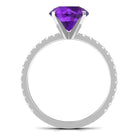 Rosec Jewels-Solitaire Amethyst Engagement Ring with Diamond Side Stones