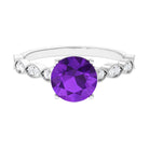 Rosec Jewels-Amethyst and Diamond Solitaire Engagement Ring with Milgrain Details