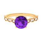 Rosec Jewels-Amethyst and Diamond Solitaire Engagement Ring with Milgrain Details