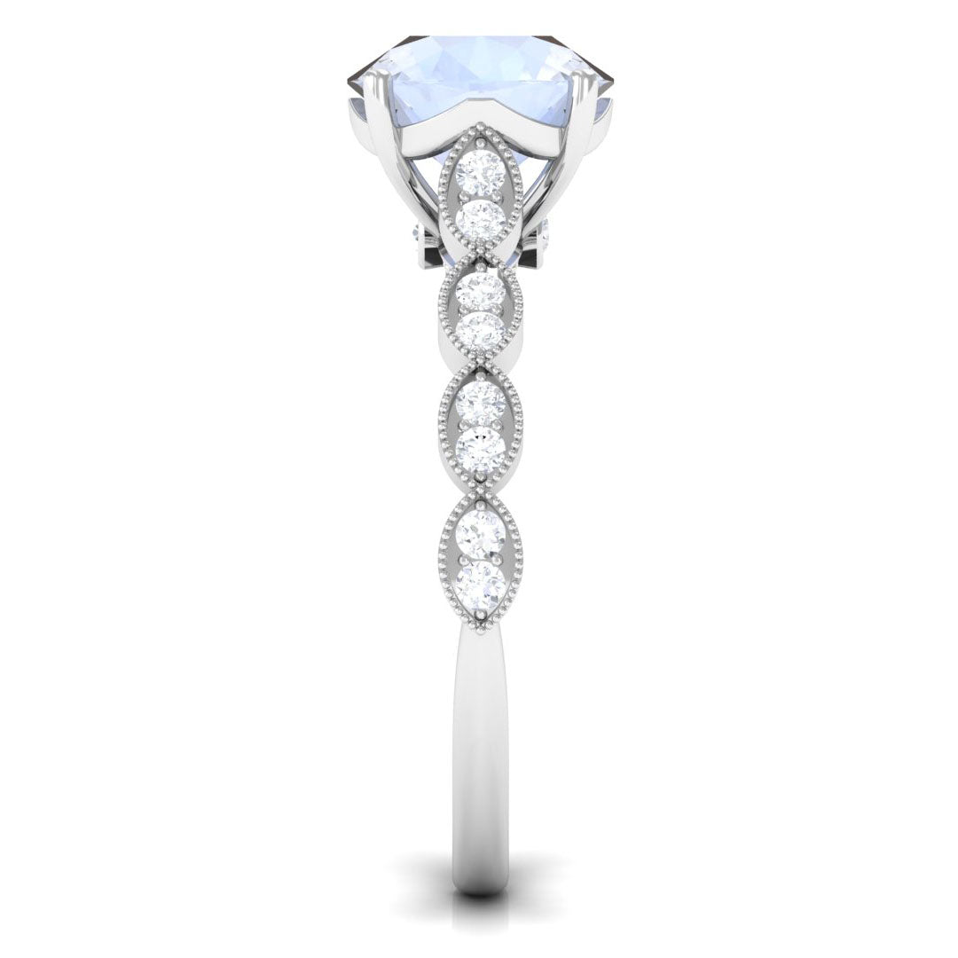 Rosec Jewels-Round Moonstone Solitaire Engagement Ring with Diamond