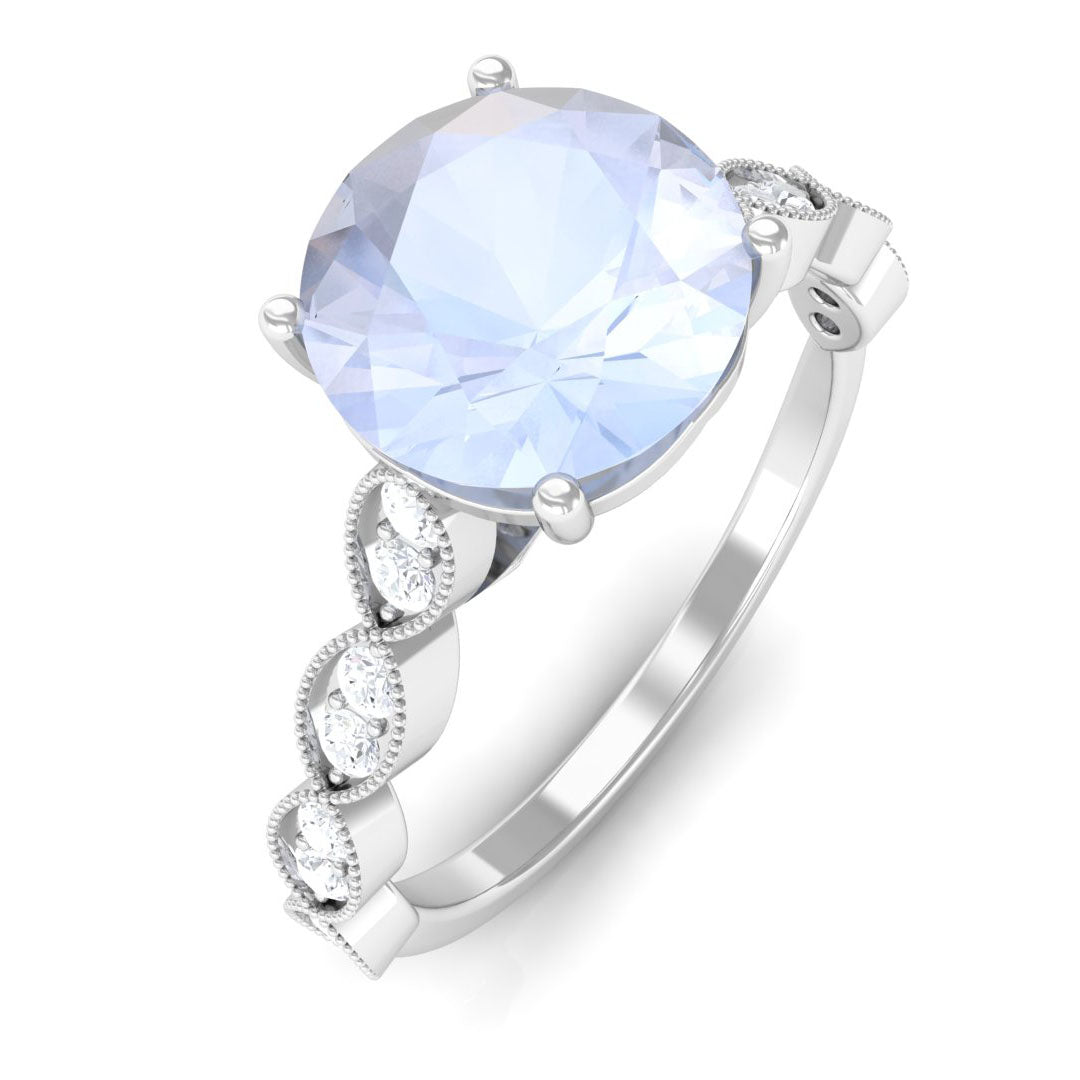 Rosec Jewels-Round Moonstone Solitaire Engagement Ring with Diamond