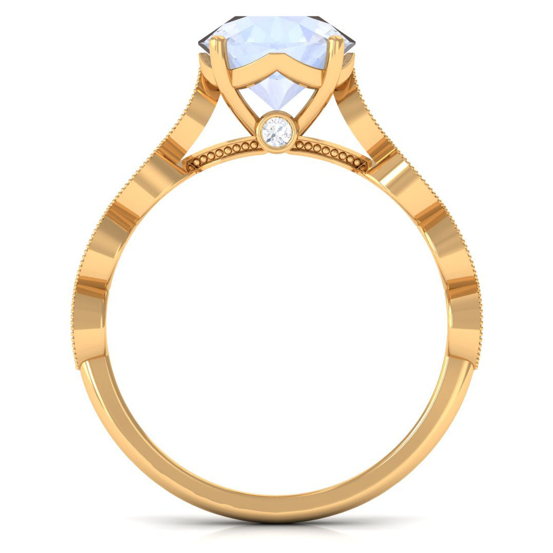 Rosec Jewels-Round Moonstone Solitaire Engagement Ring with Diamond