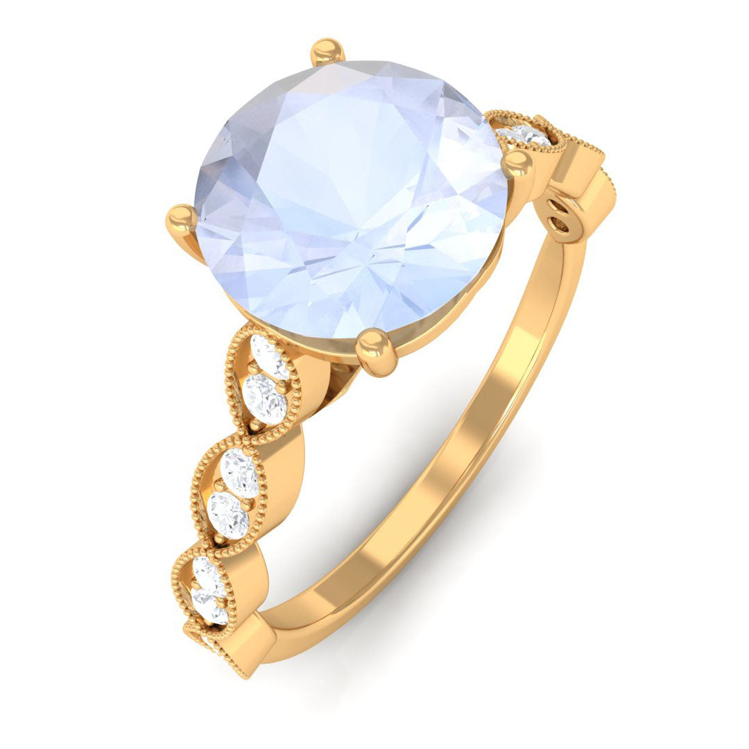 Rosec Jewels-Round Moonstone Solitaire Engagement Ring with Diamond