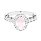 Rosec Jewels-Vintage Inspired Oval Rose Quartz Halo Engagement Ring with Diamond