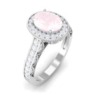 Rosec Jewels-Vintage Inspired Oval Rose Quartz Halo Engagement Ring with Diamond