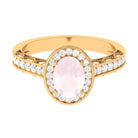 Rosec Jewels-Vintage Inspired Oval Rose Quartz Halo Engagement Ring with Diamond