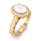 Rosec Jewels-Vintage Inspired Oval Rose Quartz Halo Engagement Ring with Diamond