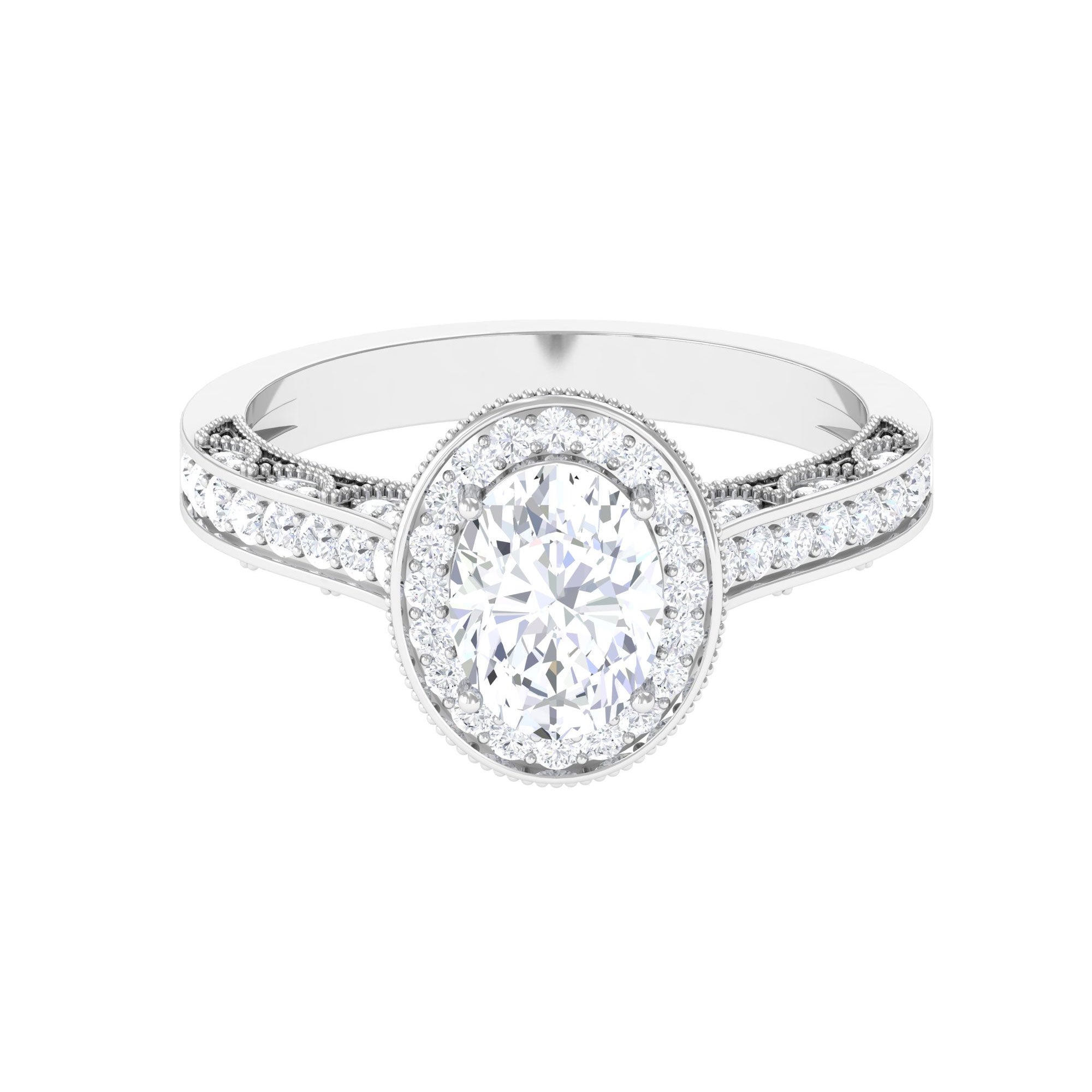 Rosec Jewels-Vintage Style Oval Simulated Diamond Halo Engagement Ring