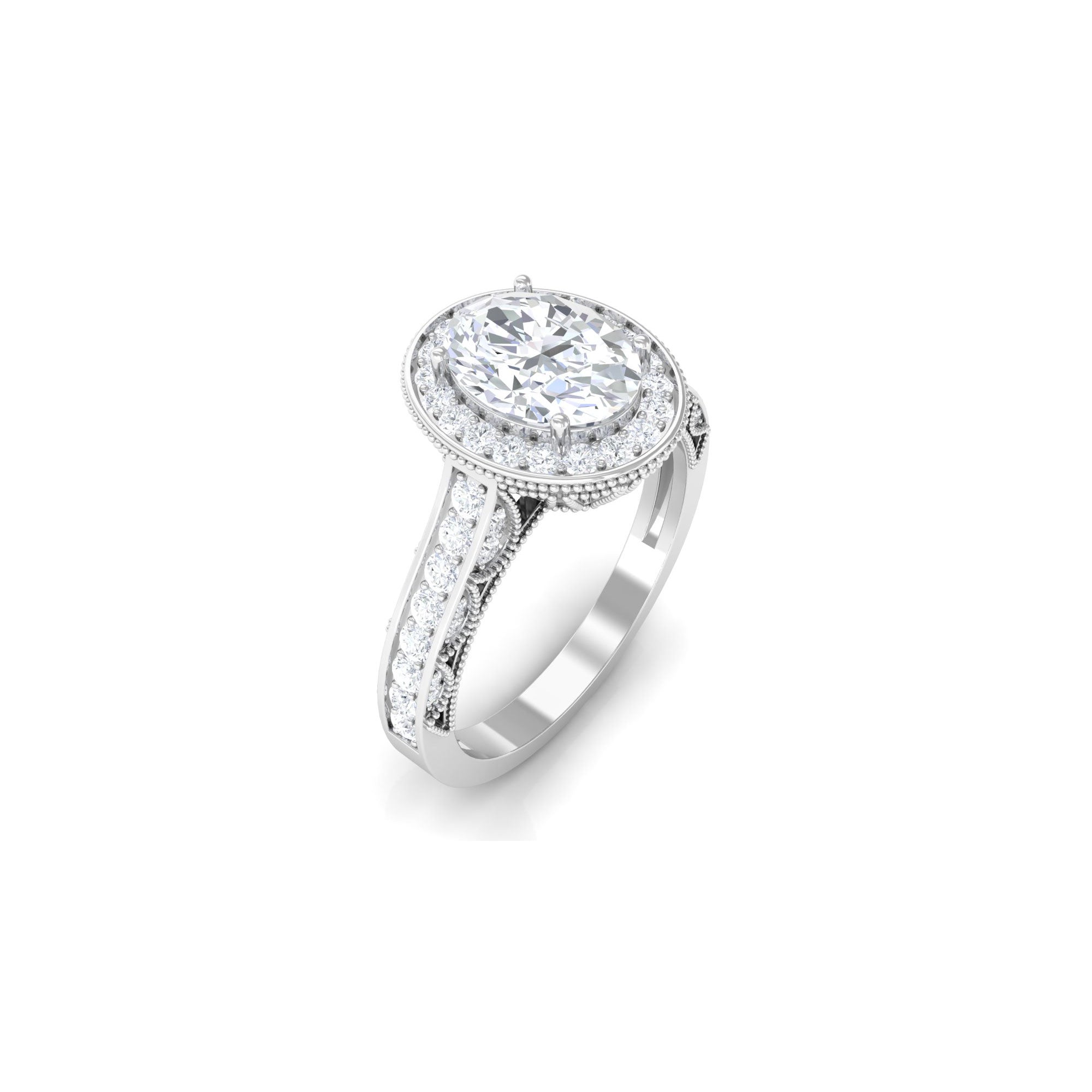 Rosec Jewels-Vintage Style Oval Simulated Diamond Halo Engagement Ring