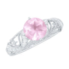 Rosec Jewels-Solitaire Rose Quartz Vintage Inspired Engagement Ring with Diamond