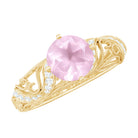 Rosec Jewels-Solitaire Rose Quartz Vintage Inspired Engagement Ring with Diamond