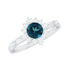 Rosec Jewels-1 CT Round London Blue Topaz and Diamond Halo Engagement Ring