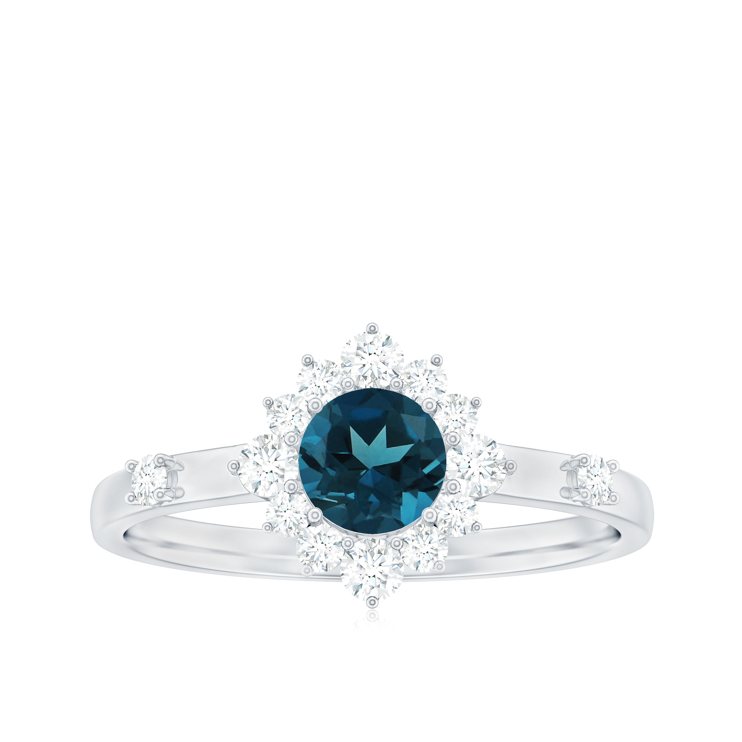 Rosec Jewels-1 CT Round London Blue Topaz and Diamond Halo Engagement Ring