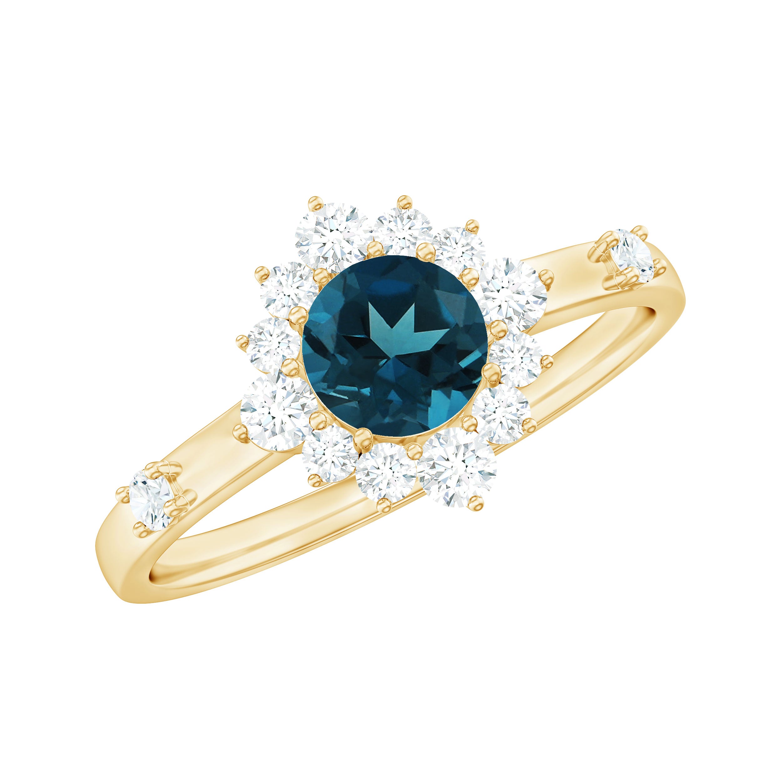 Rosec Jewels-1 CT Round London Blue Topaz and Diamond Halo Engagement Ring