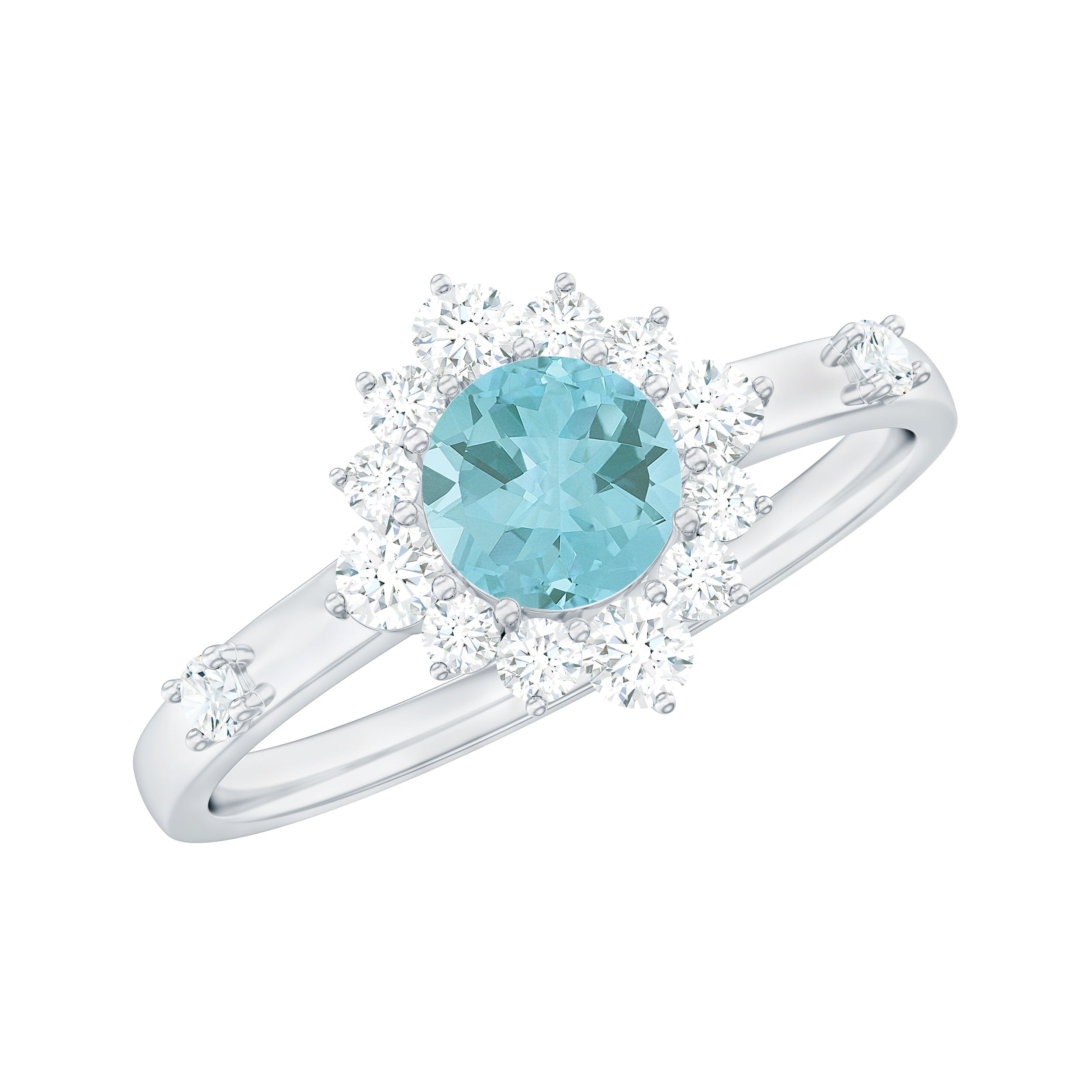 Rosec Jewels-1 CT Round Sky Blue Topaz and Diamond Halo Engagement Ring