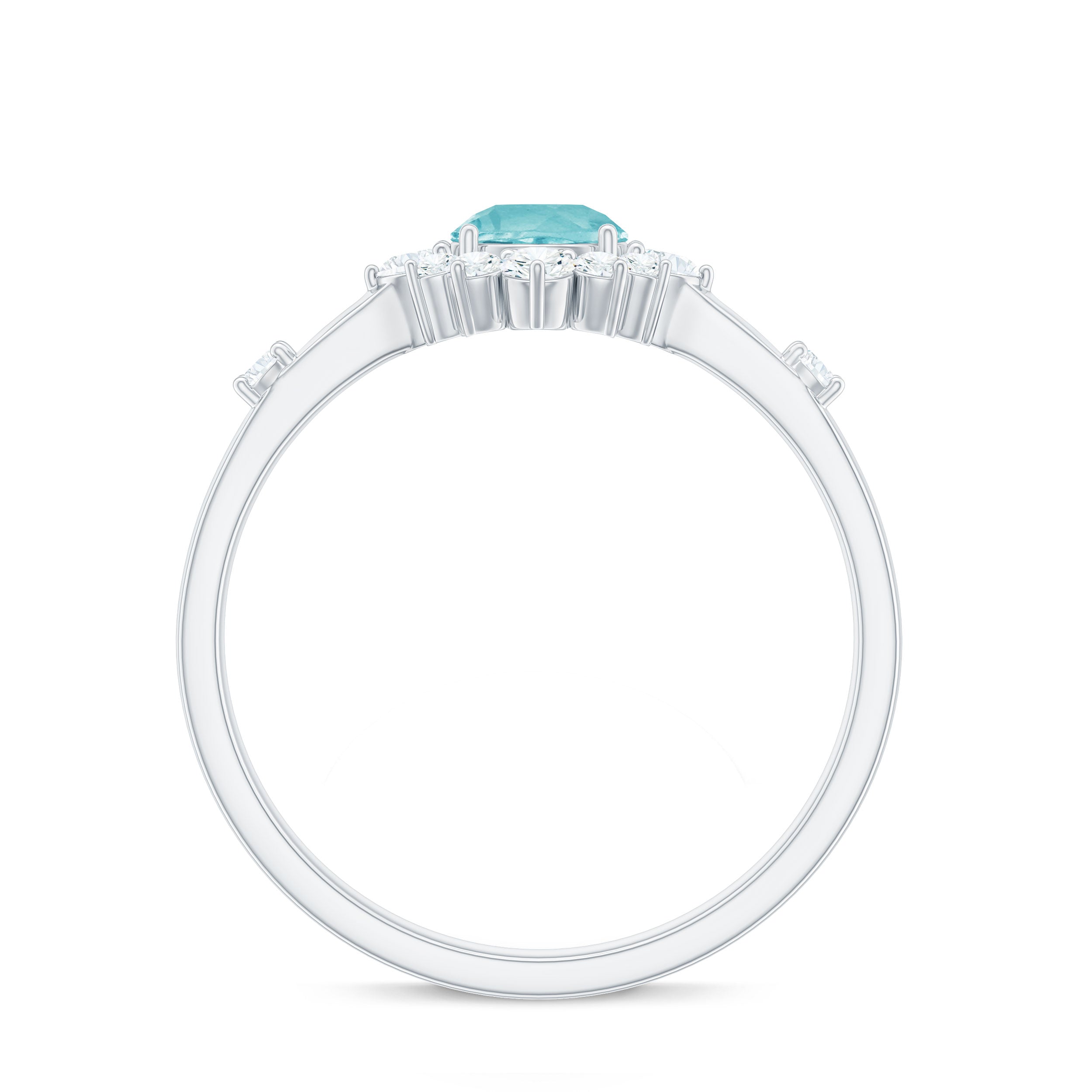 Rosec Jewels-1 CT Round Sky Blue Topaz and Diamond Halo Engagement Ring