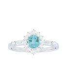 Rosec Jewels-1 CT Round Sky Blue Topaz and Diamond Halo Engagement Ring