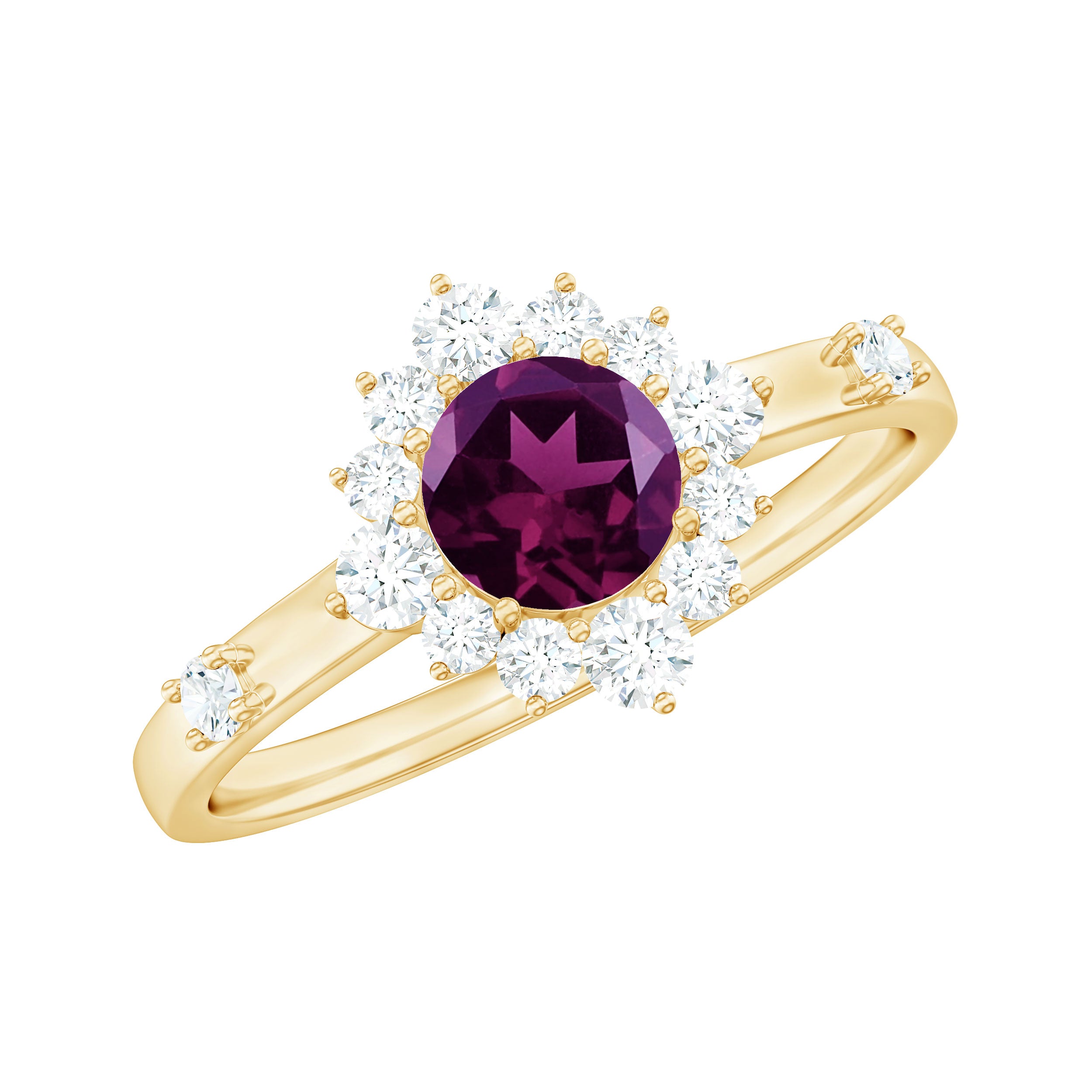 Rosec Jewels-1 CT Round Rhodolite and Diamond Halo Engagement Ring