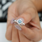 Rosec Jewels-Round Aquamarine and Diamond Classic Halo Ring