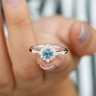 Rosec Jewels-Round Aquamarine and Diamond Classic Halo Ring