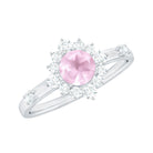 Rosec Jewels-Round Rose Quartz Classic Halo Engagement Ring with Diamond