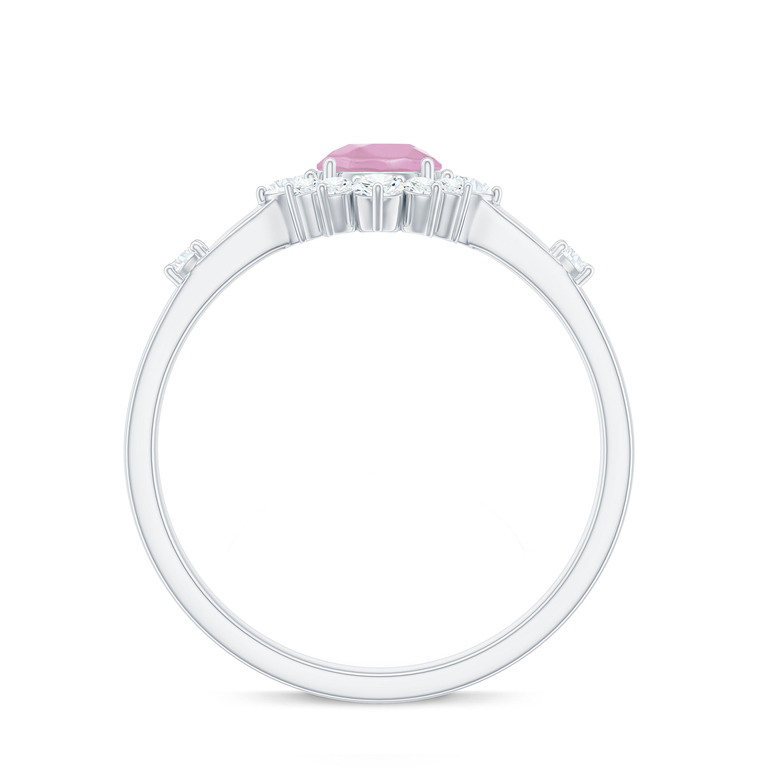 Rosec Jewels-Round Rose Quartz Classic Halo Engagement Ring with Diamond