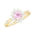 Rosec Jewels-Round Rose Quartz Classic Halo Engagement Ring with Diamond