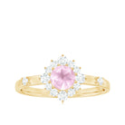 Rosec Jewels-Round Rose Quartz Classic Halo Engagement Ring with Diamond