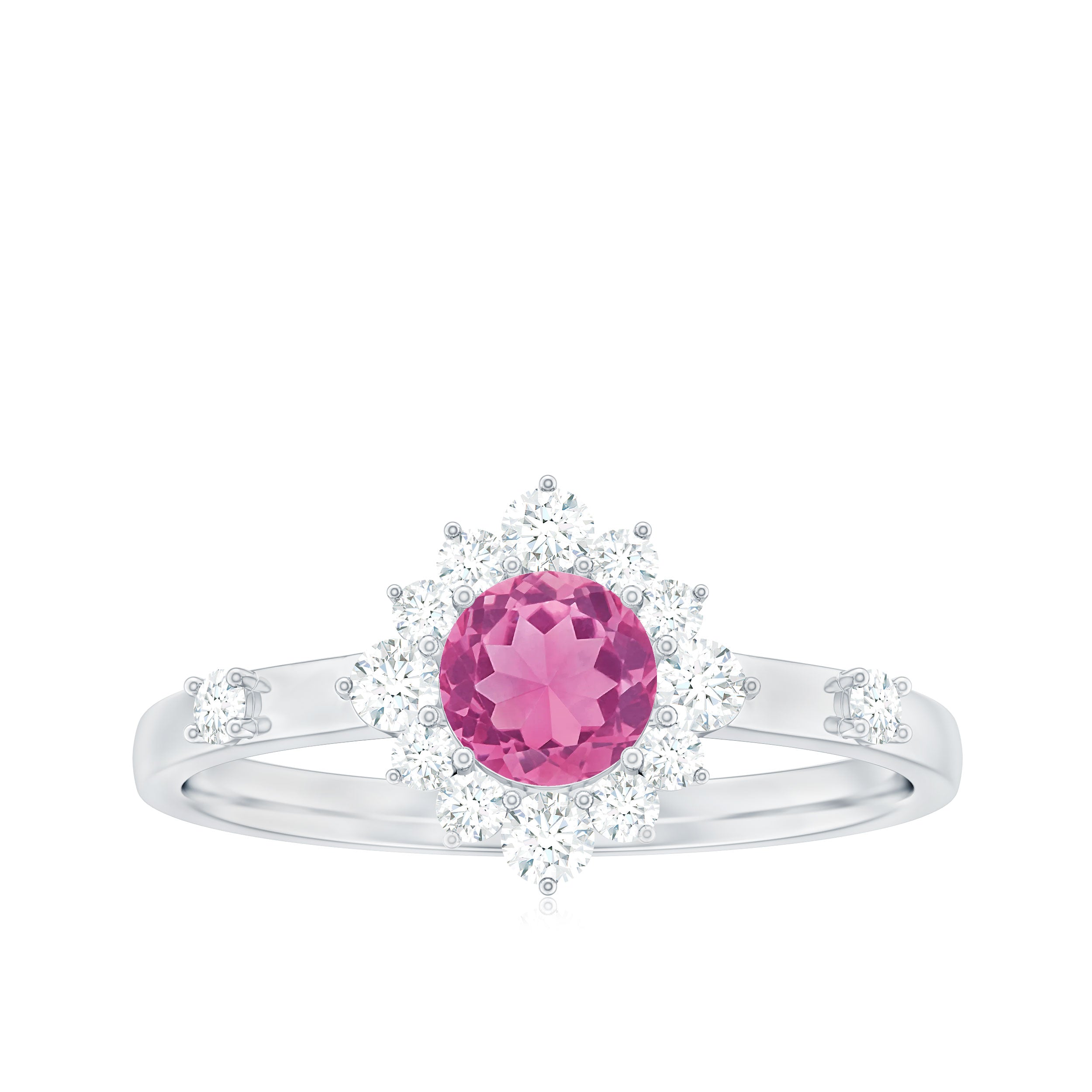 Rosec Jewels-Round Pink Tourmaline Classic Halo Engagement Ring with Diamond