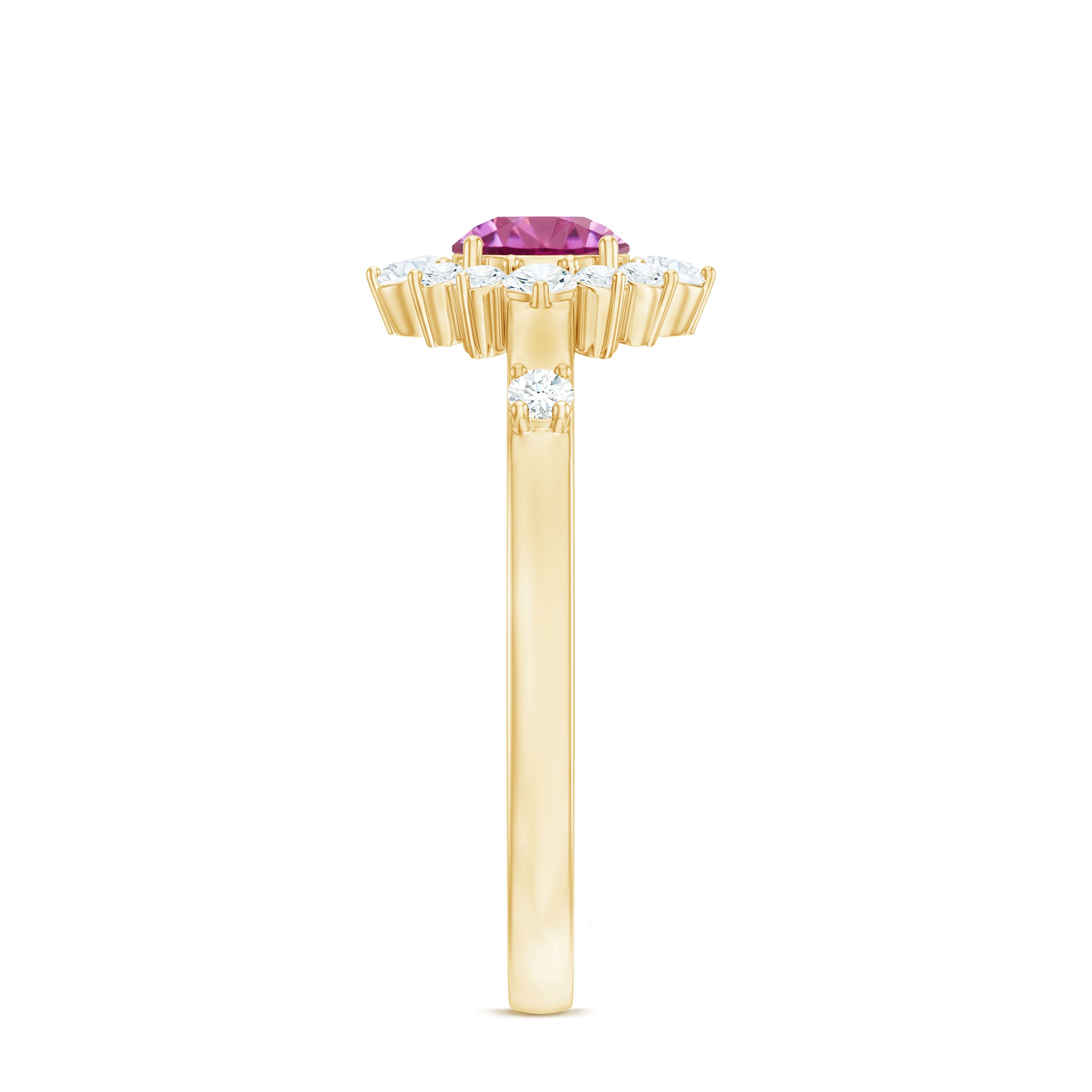 Rosec Jewels-Round Pink Tourmaline Classic Halo Engagement Ring with Diamond