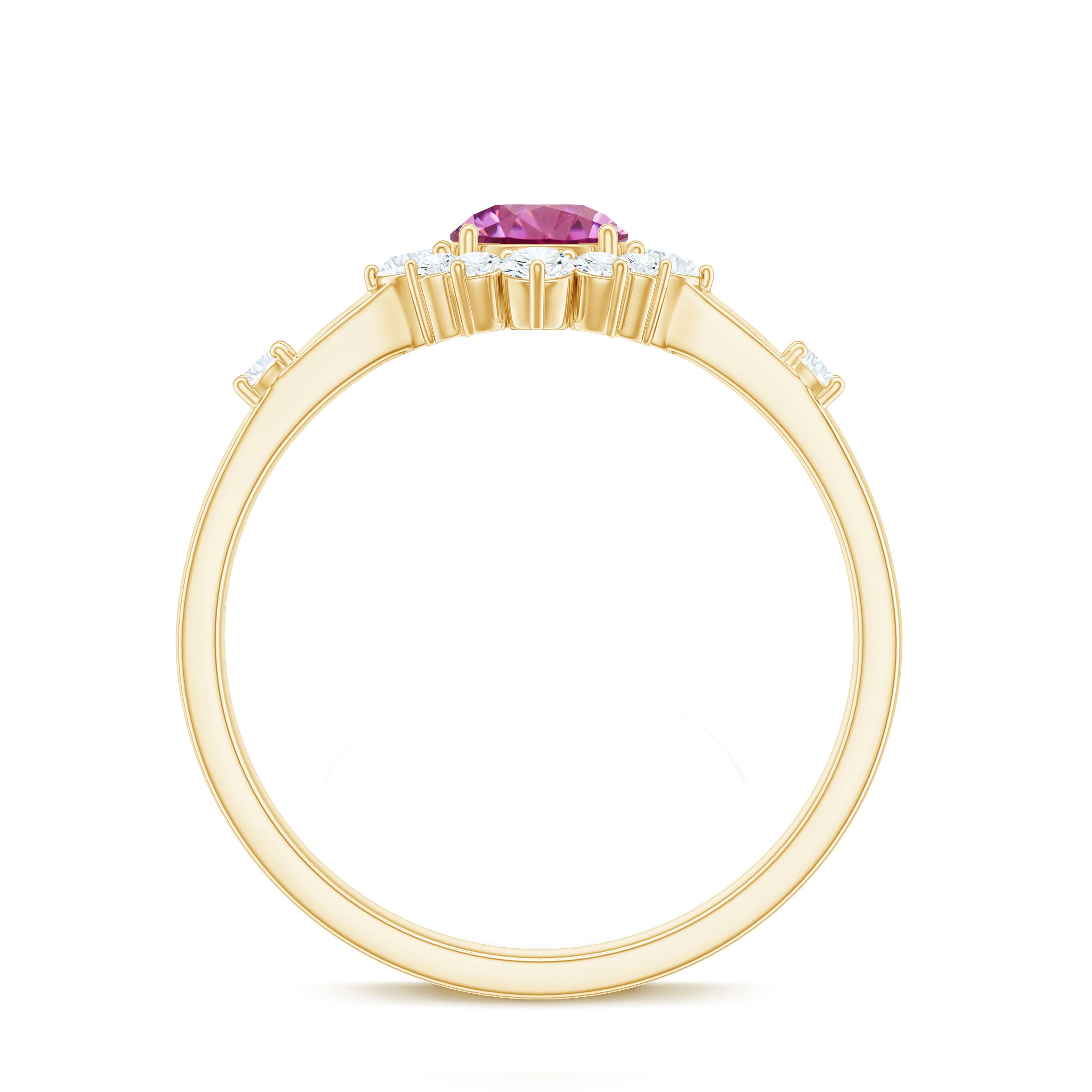 Rosec Jewels-Round Pink Tourmaline Classic Halo Engagement Ring with Diamond