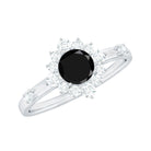 Rosec Jewels-1 CT Round Black Onyx and Diamond Halo Engagement Ring