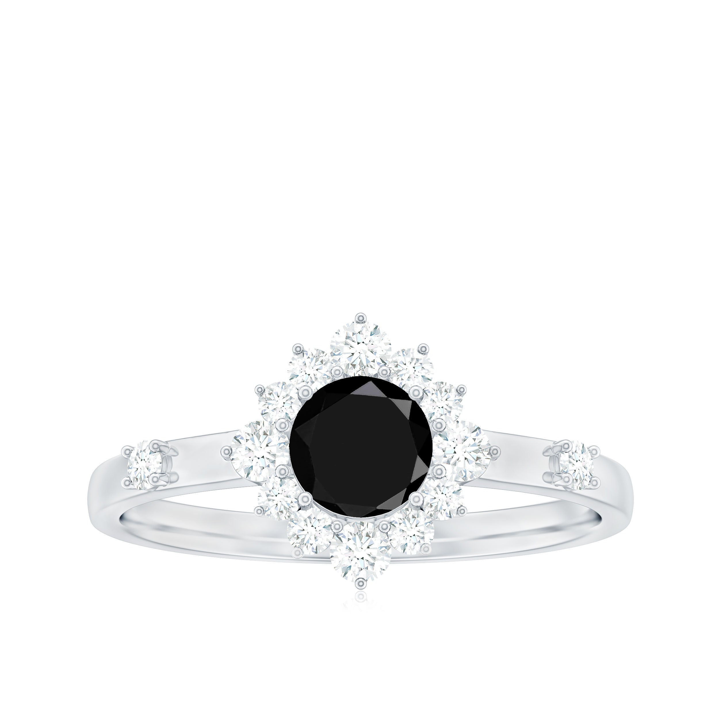 Rosec Jewels-1 CT Round Black Onyx and Diamond Halo Engagement Ring