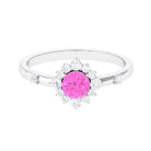 Rosec Jewels-1 CT Round Pink Sapphire and Diamond Halo Engagement Ring