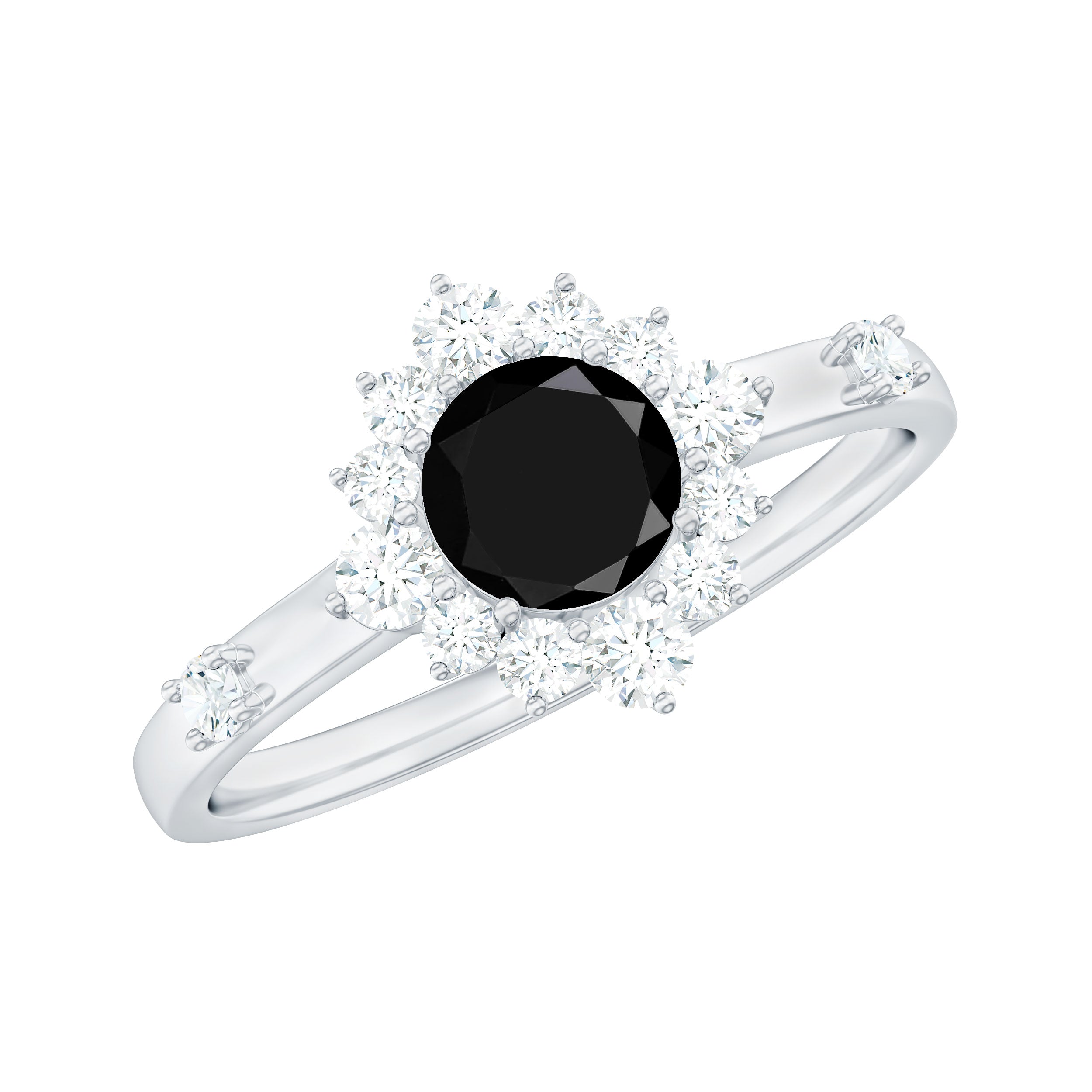 Rosec Jewels-1 CT Round Black Spinel and Diamond Halo Engagement Ring