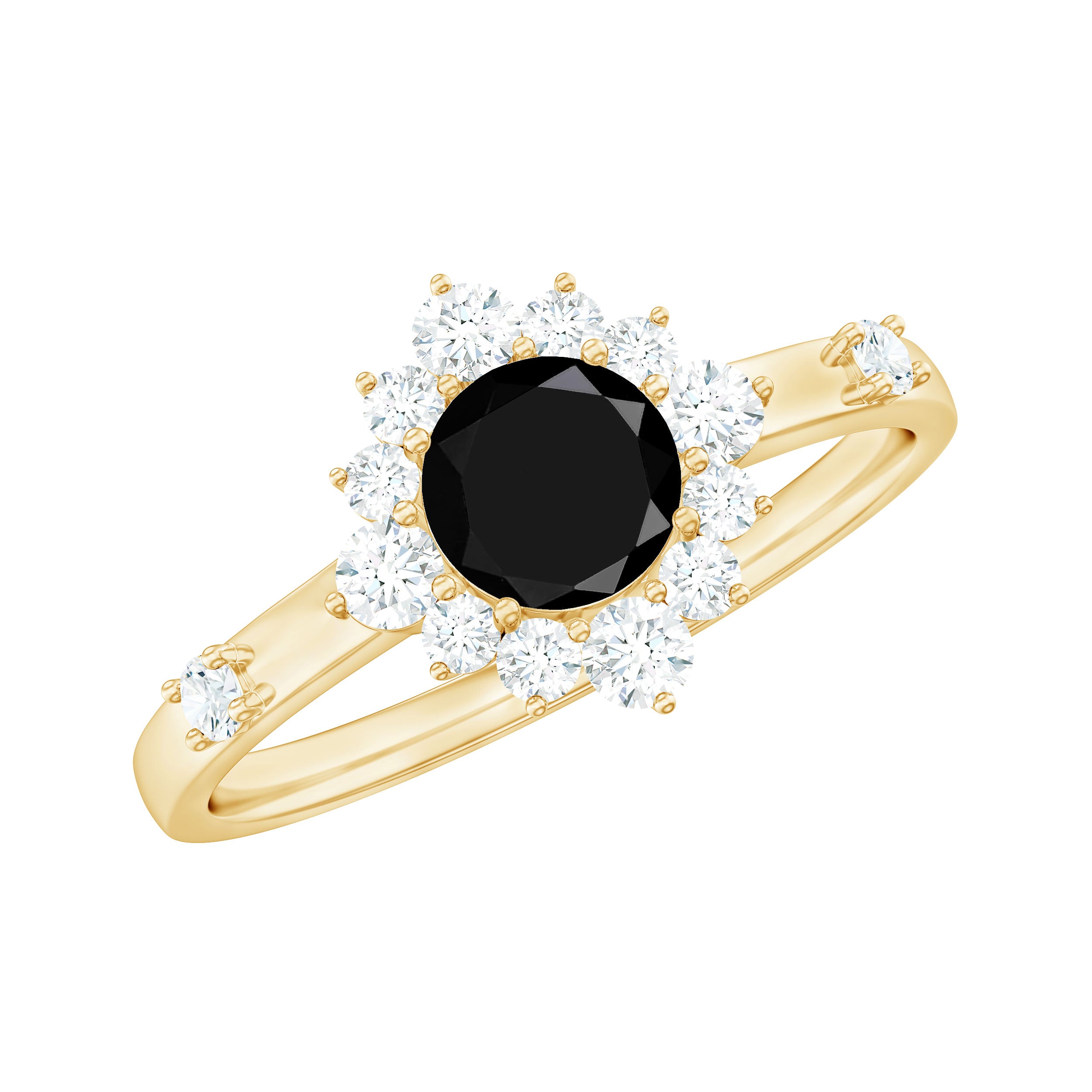 Rosec Jewels-1 CT Round Black Spinel and Diamond Halo Engagement Ring