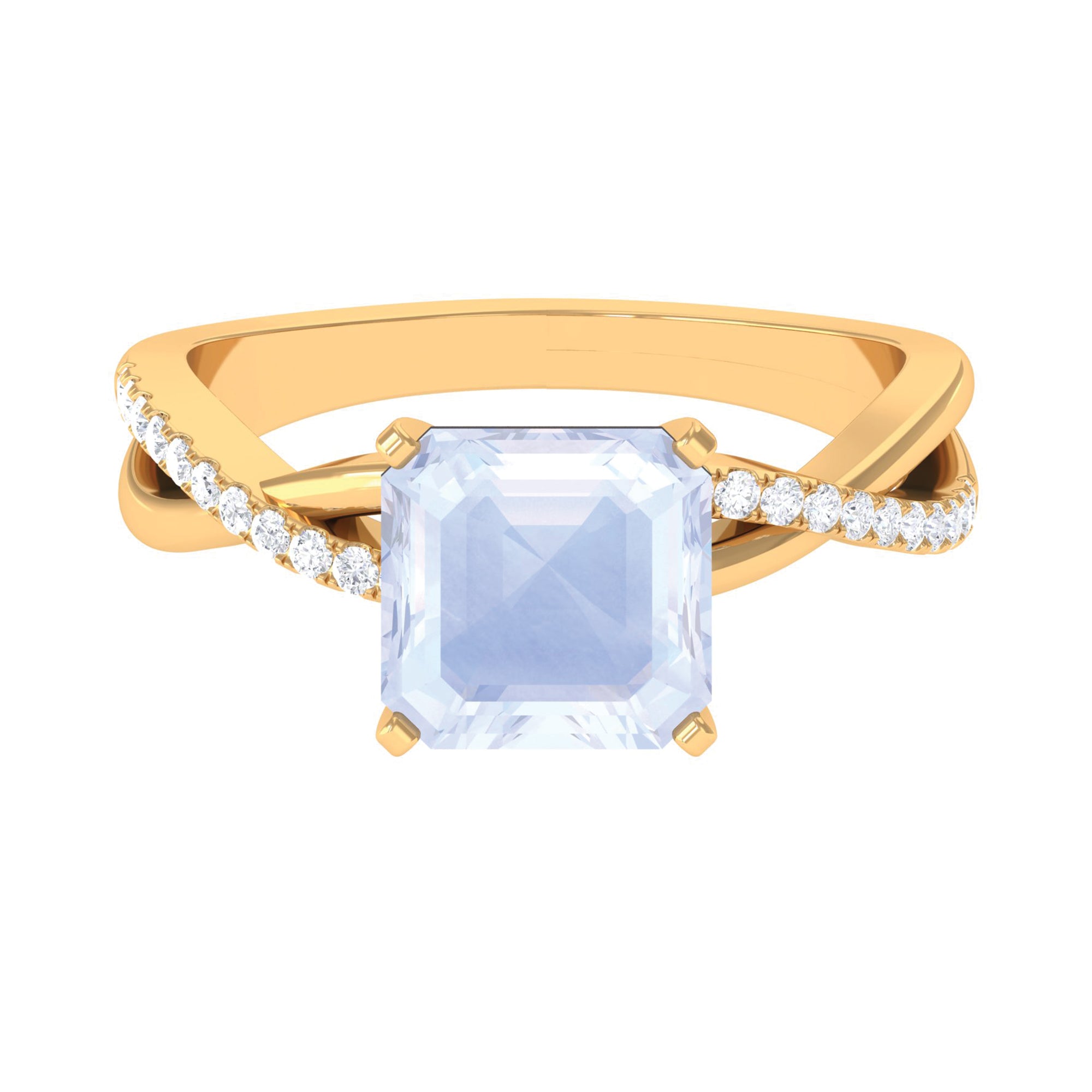 Rosec Jewels-Asscher Cut Moonstone and Diamond Engagement Ring with Twisted Shank