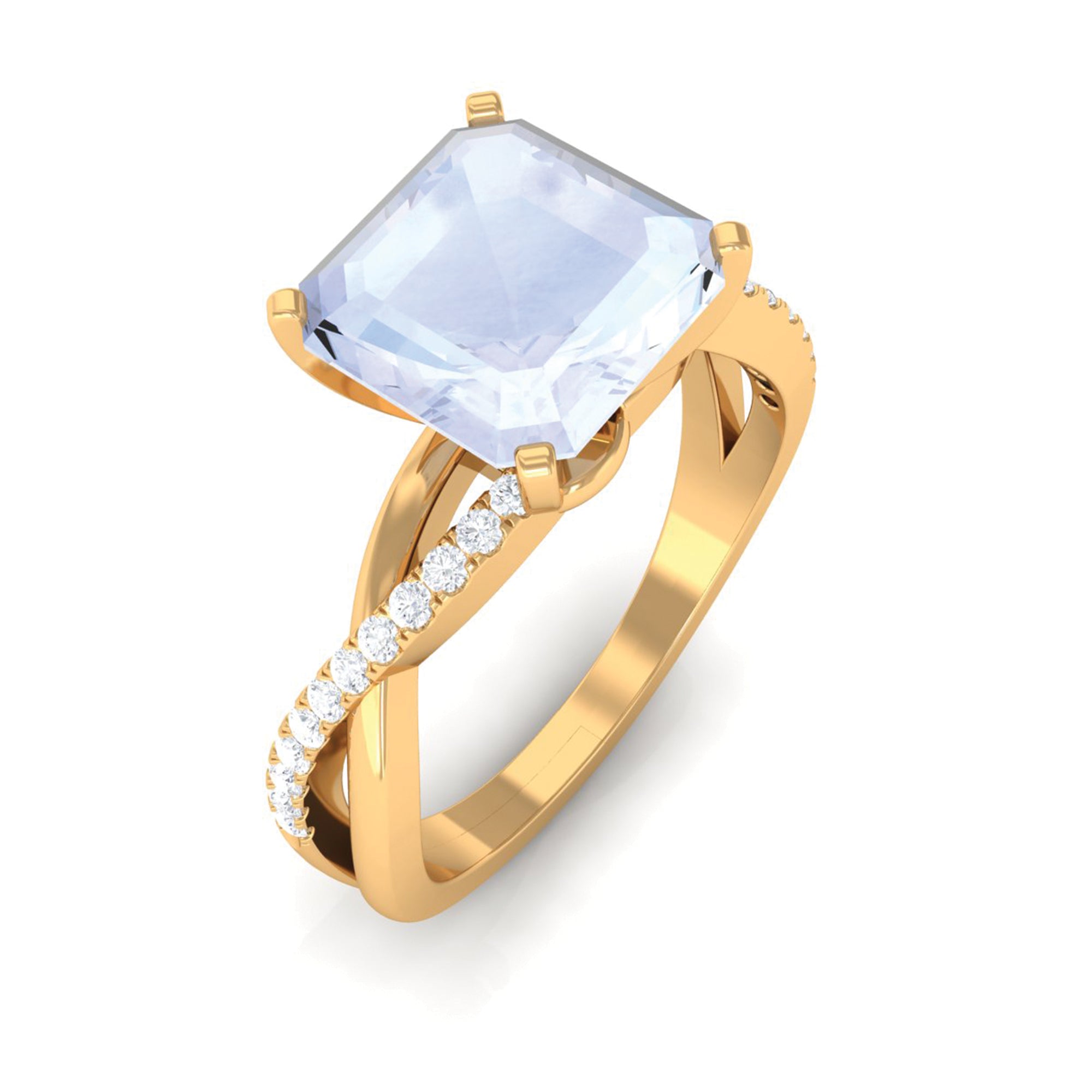 Rosec Jewels-Asscher Cut Moonstone and Diamond Engagement Ring with Twisted Shank