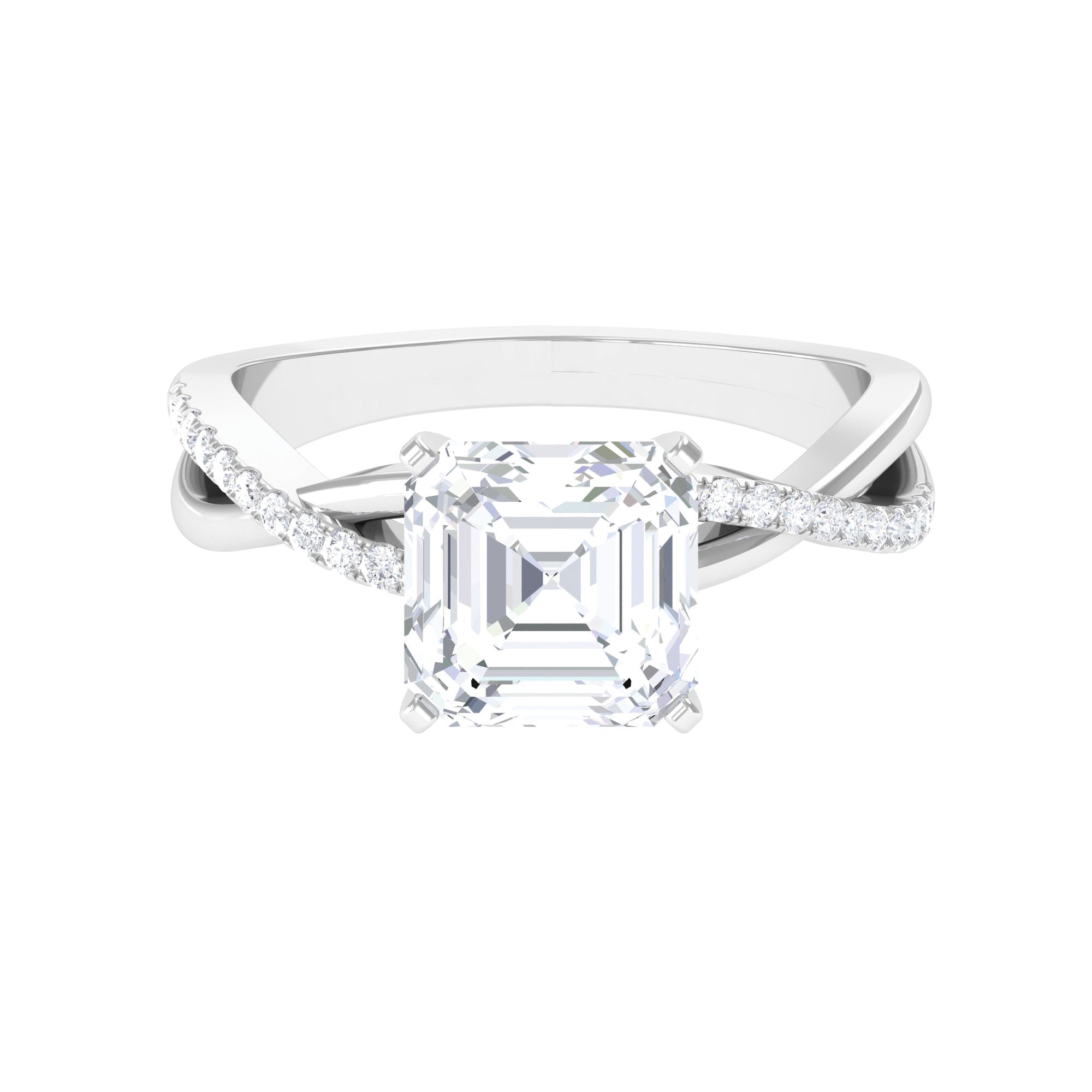 Rosec Jewels-Asscher Cut Moissanite Solitaire Engagement Ring with Twisted Shank