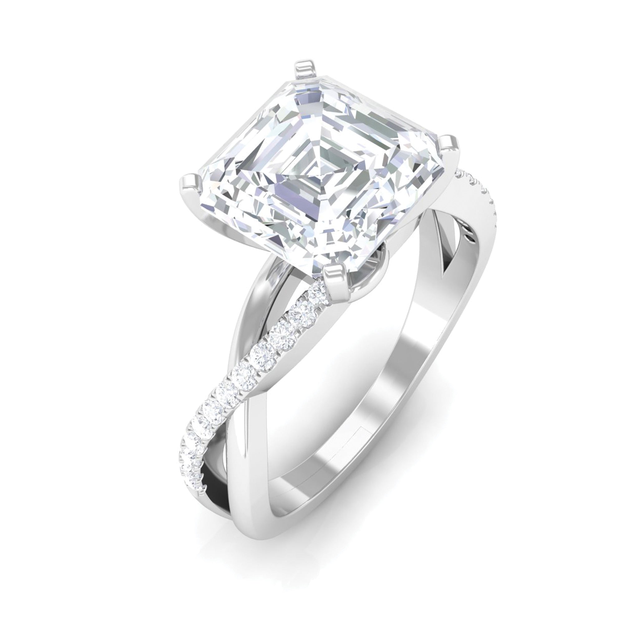 Rosec Jewels-Asscher Cut Moissanite Solitaire Engagement Ring with Twisted Shank