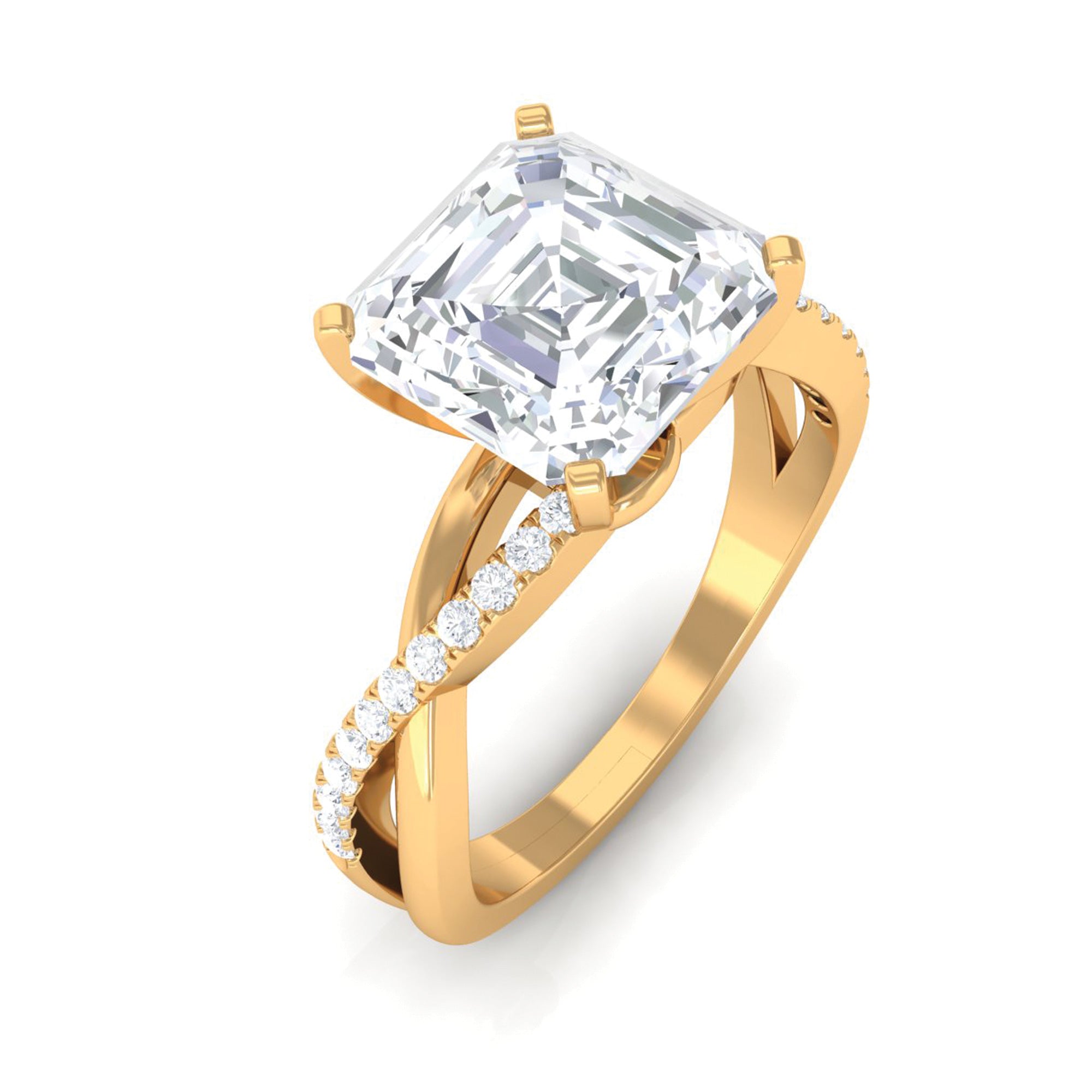 Rosec Jewels-Asscher Cut Moissanite Solitaire Engagement Ring with Twisted Shank