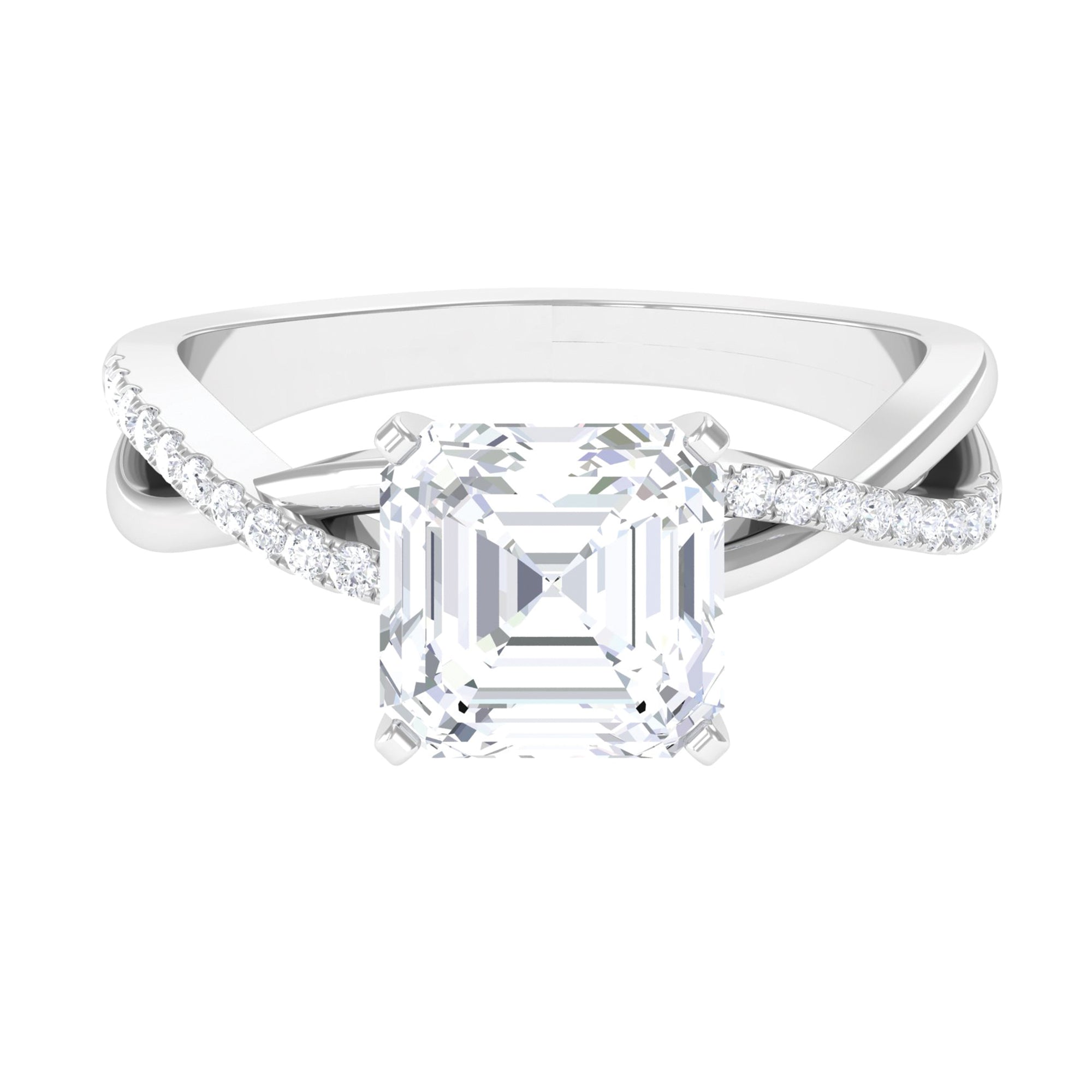 Rosec Jewels-3.50 CT Asscher Cut Zircon Solitaire Engagement Ring in Infinity Shank