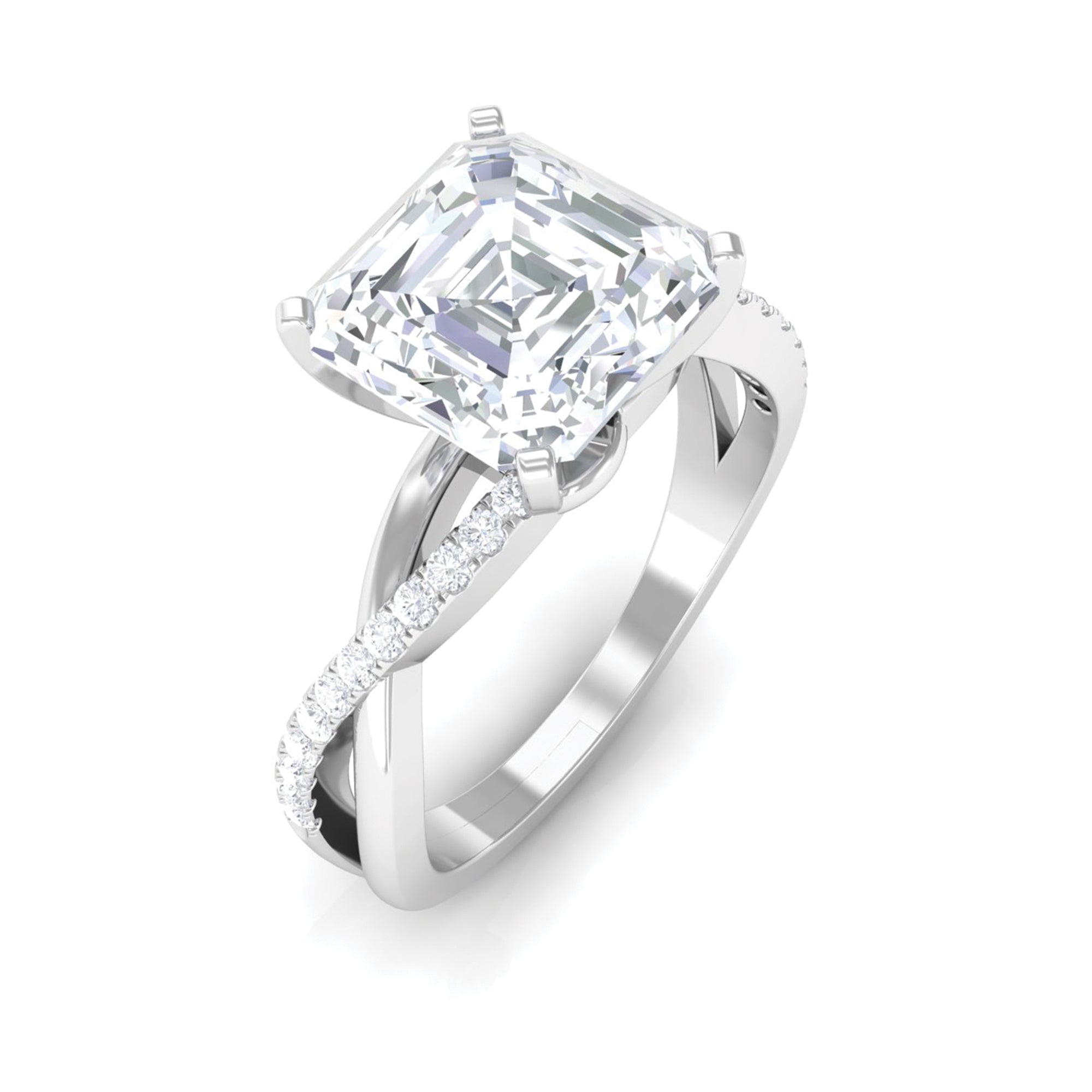 Rosec Jewels-3.50 CT Asscher Cut Zircon Solitaire Engagement Ring in Infinity Shank