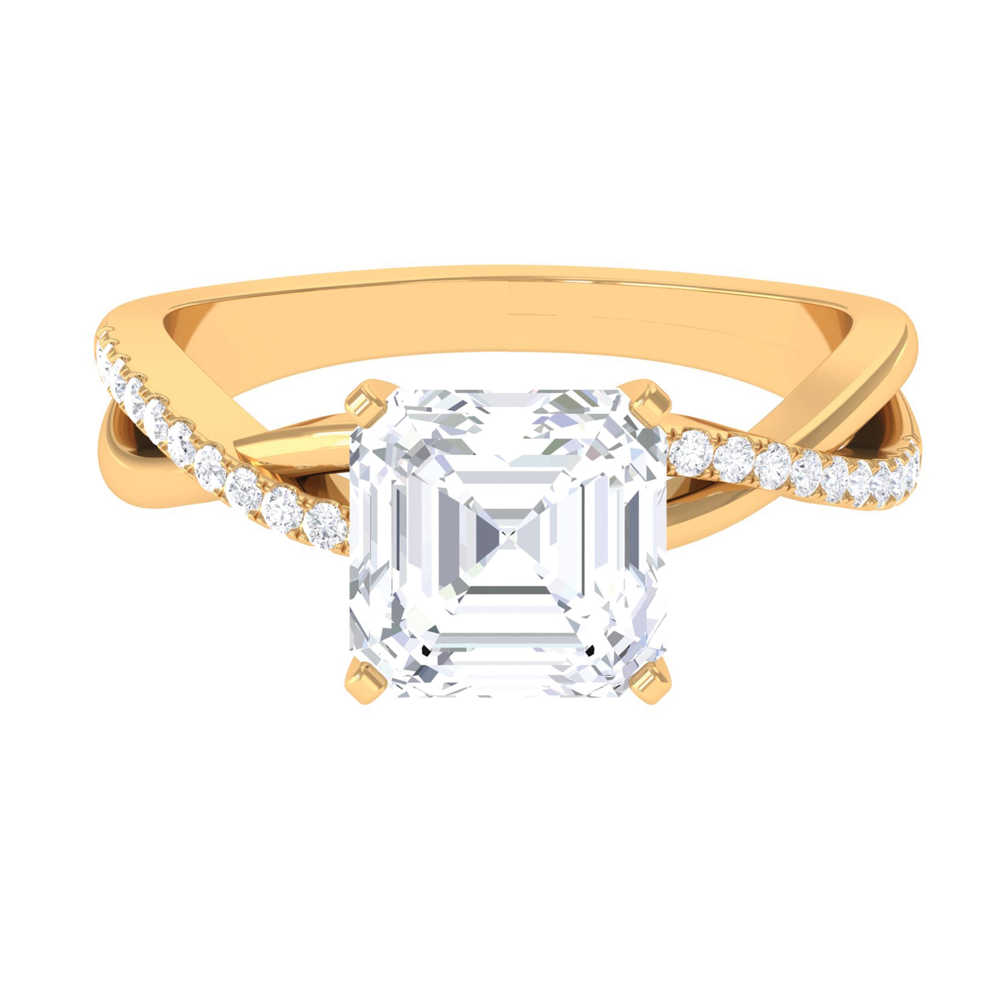 Rosec Jewels-3.50 CT Asscher Cut Zircon Solitaire Engagement Ring in Infinity Shank