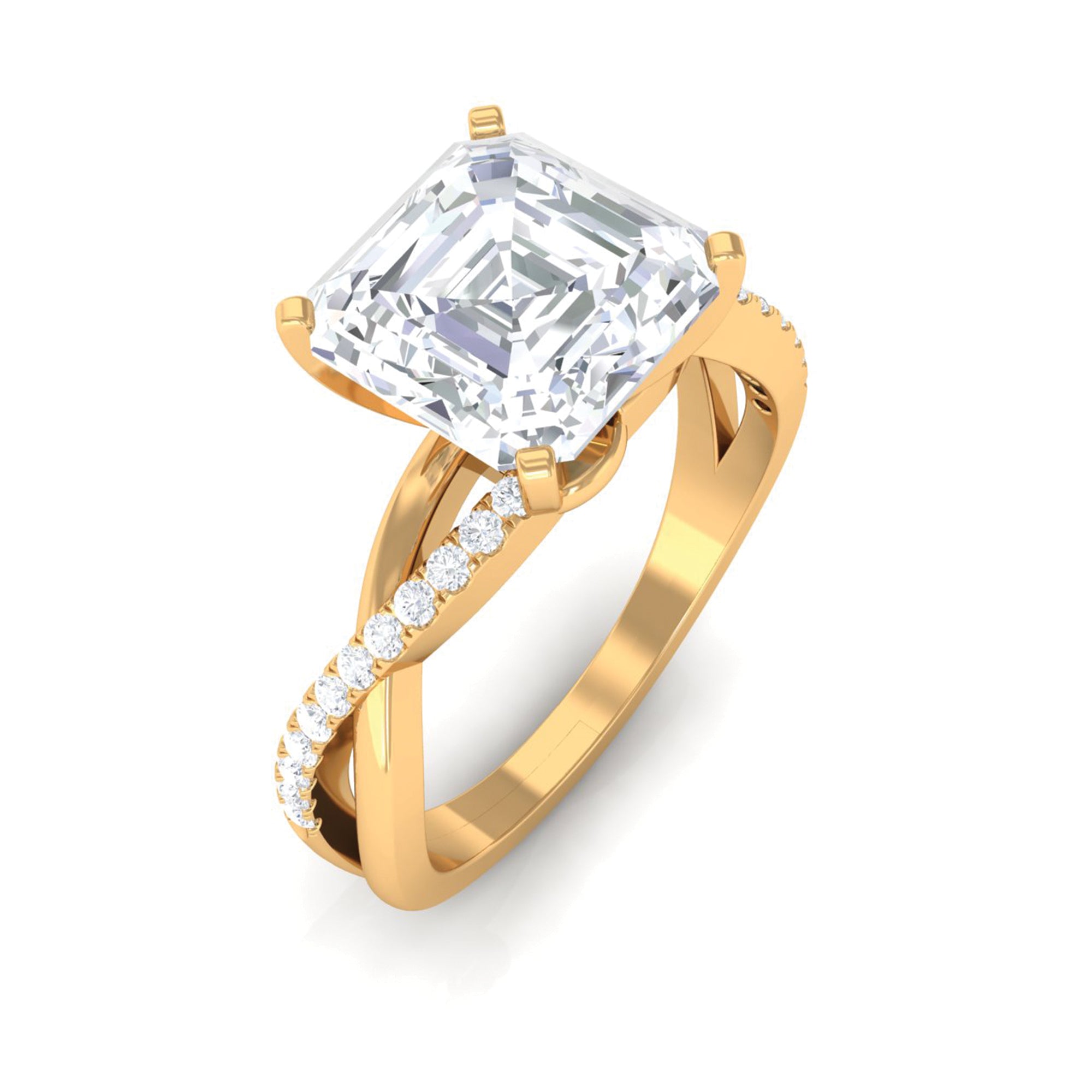 Rosec Jewels-3.50 CT Asscher Cut Zircon Solitaire Engagement Ring in Infinity Shank