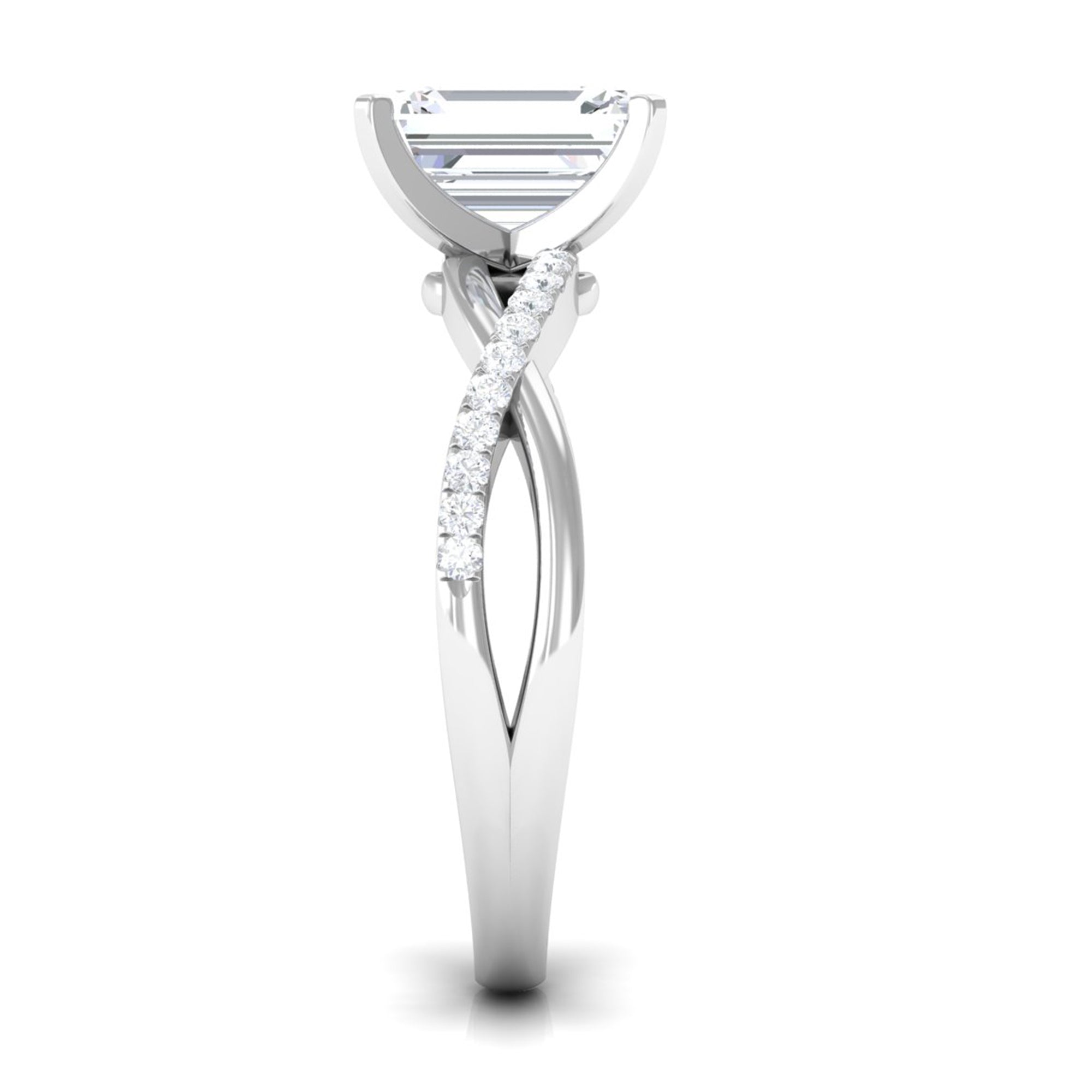 Rosec Jewels-Emerald Cut Zircon Solitaire Ring in Infinity Shank