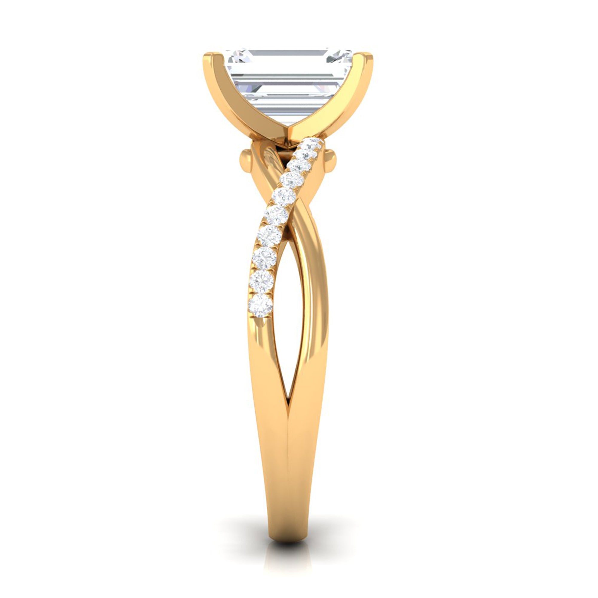 Rosec Jewels-Emerald Cut Zircon Solitaire Ring in Infinity Shank