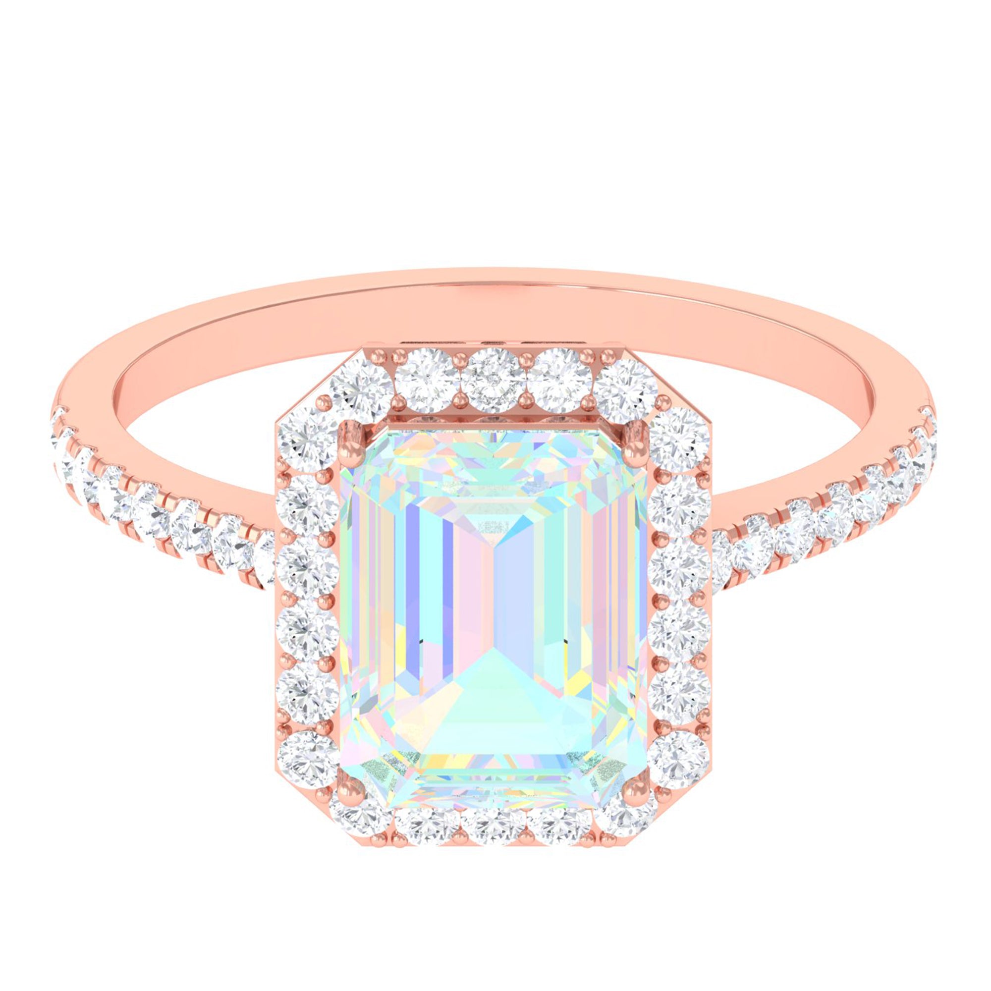 Rosec Jewels-Octagon Ethiopian Opal Halo Engagement Ring with Diamond