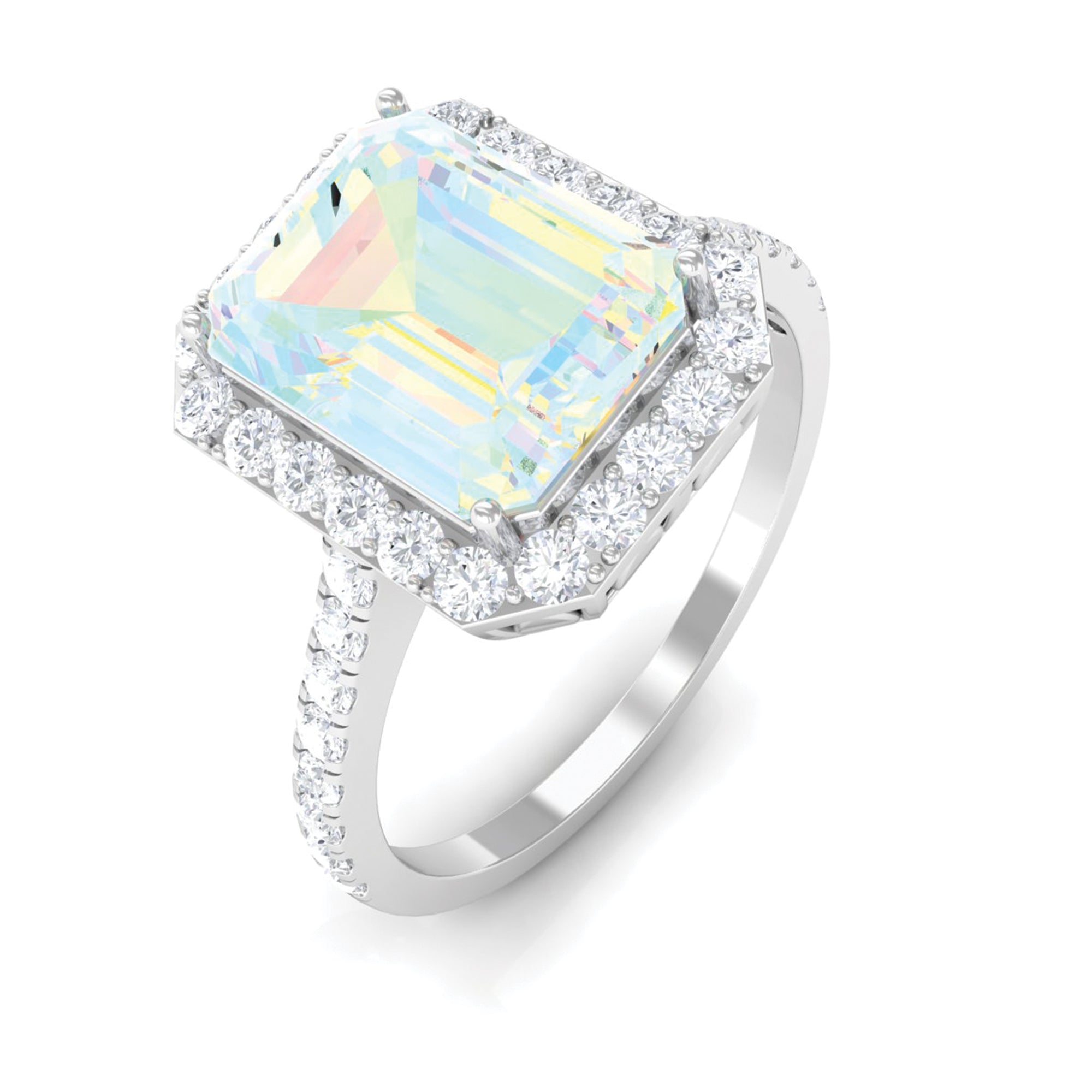 Rosec Jewels-Octagon Ethiopian Opal Halo Engagement Ring with Diamond